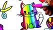 How to Draw and Color Cute Kitty Cat l Rainbow Color Cat Drawing and Coloring For Kids Lea
