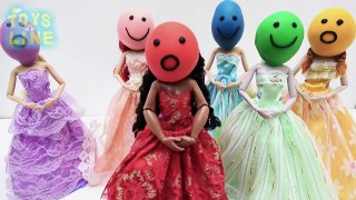 Disney Princesses Dress UP Play Doh Learn Colors with Emoji Faces Frozen Rapunzel Nursery