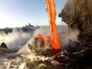Rare up close footage of Lava entering the ocean.