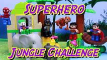 Duplo Lego Jungle Set Review with Superheroes Batman vs Superman and Spiderman Run Challen