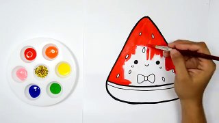 Learn Colors Watermelon Coloring Page for Kids Como Dibujar y Colorear una Sandía Colores para Niños