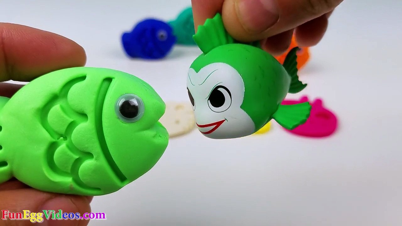 Kids Learn Colors with Play Doh Fish molds & Surprises Toddler learning