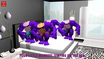 5 Little Peppa Pig Purple Hulk Jumping On The Bed | Nursery Rhymes for Children | 3D Anima