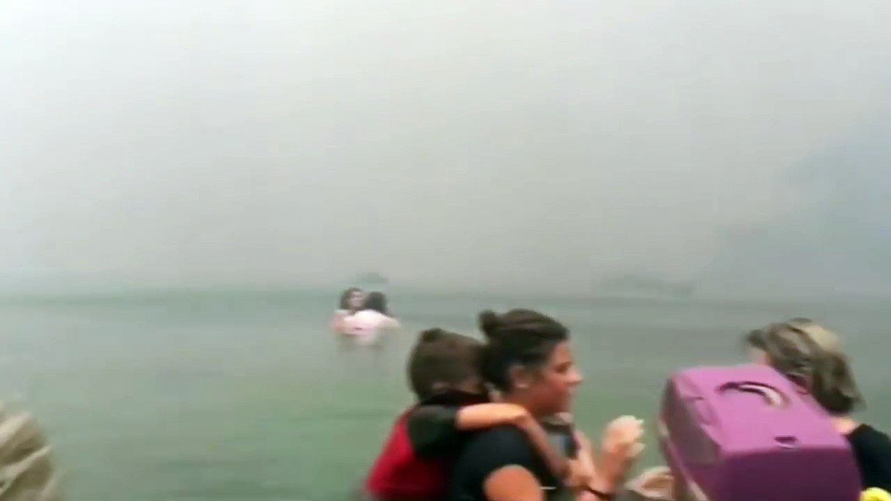Des images choquantes montrent que les gens prennent la mer pour éviter les feux de forêt grecs