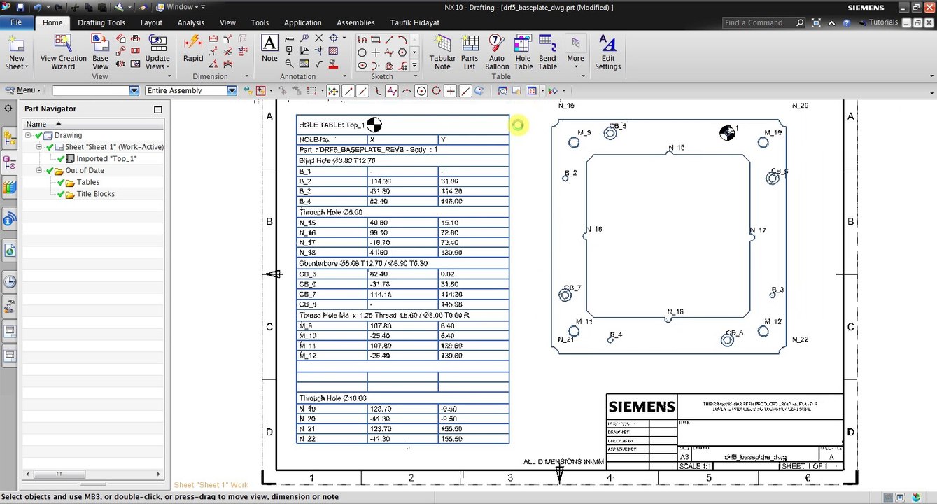 NX 2D Drafting - Create for Hole Table