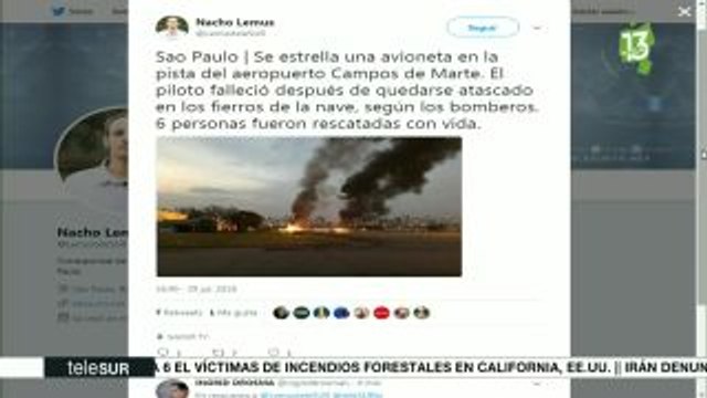 Un muerto y seis personas rescatadas de un avionazo en Brasil