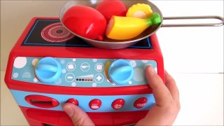 Toy velcro cutting fruit & vegetables cooking with toy oven