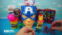 Avengers Toys Play Doh Surprise Eggs with Avengers Toys Surprise Bucket by KidCity