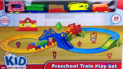 KID CONNECTION PRESCHOOL TRAIN PLAY SET WITH ENGINE TUNNEL BRIDGE CRANE WAGON & STATION UN