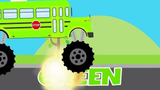 Monster Truck School Buses Learn Colors & Crushing Words Teach Colours for Kids with Surpr