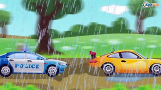 The Blue Police Car rescues Cars Friends Service Vehicles. Cars & Trucks Cartoon for kids