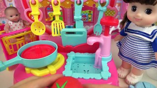 Kitchen and food cooking toys and baby doll play