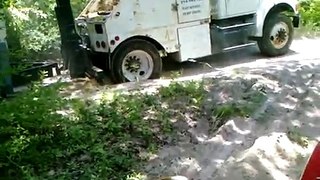 Stuck big rig puling a mobile home