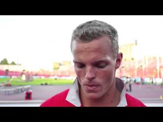 Zigismund Sirmais (LAT) after winning gold in the Javelin Throw, Tampere 2013