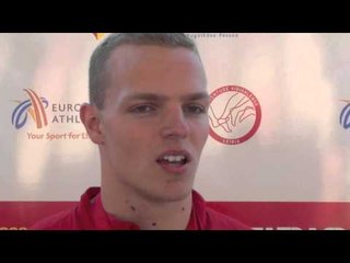 Sigismunds Sirmais (LAT) after winning Javelin Throw, Leiria 2014