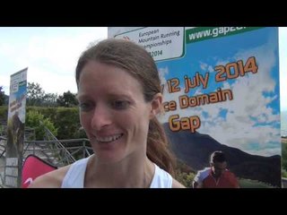 Andrea Mayr (AUT) after winning the European Mountain Running Championships, Gap 2014