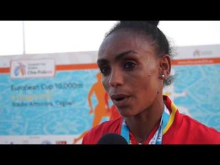 Trihas Gebre (ESP) after winning the EC 10000m Chia-Pula 2015