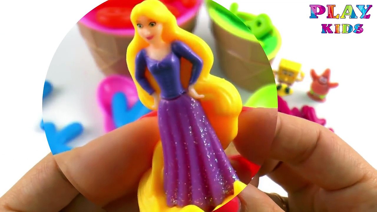 Play Doh ice cream Cupcakes surprise toys Disney Princess Learn colours with Play Doh cupc