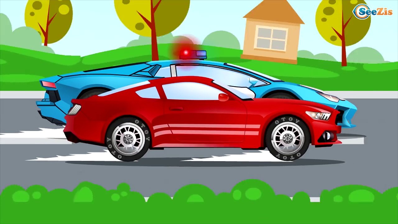 Cartoons Police Car & Truck Monster Trucks For Children Animation