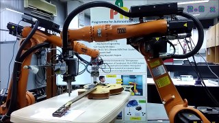 Collaborative Industrial Robotic arms playing Stringed Musical Instruments