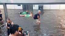 Commuters turned flooded Swedish train station into Swimming pool