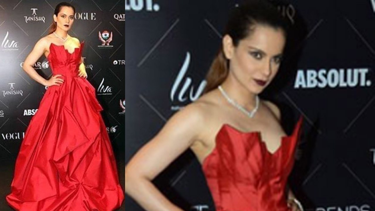 Kangana Ranaut looks RAVISHING in RED SATIN GOWN at Vogue Beauty Awards Red Carpet। Boldksy