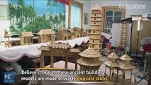Trash to treasure! A 70-year-old Chinese craftsman uses tens of thousands of discarded popsicle sticks to make more than 60 ancient architecture models.