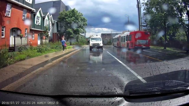 Driver Swerves into Puddle Splashing Pedestrian