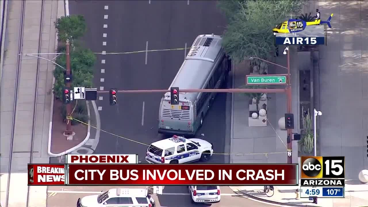 Man hospitalized after crash with Phoenix city bus downtown