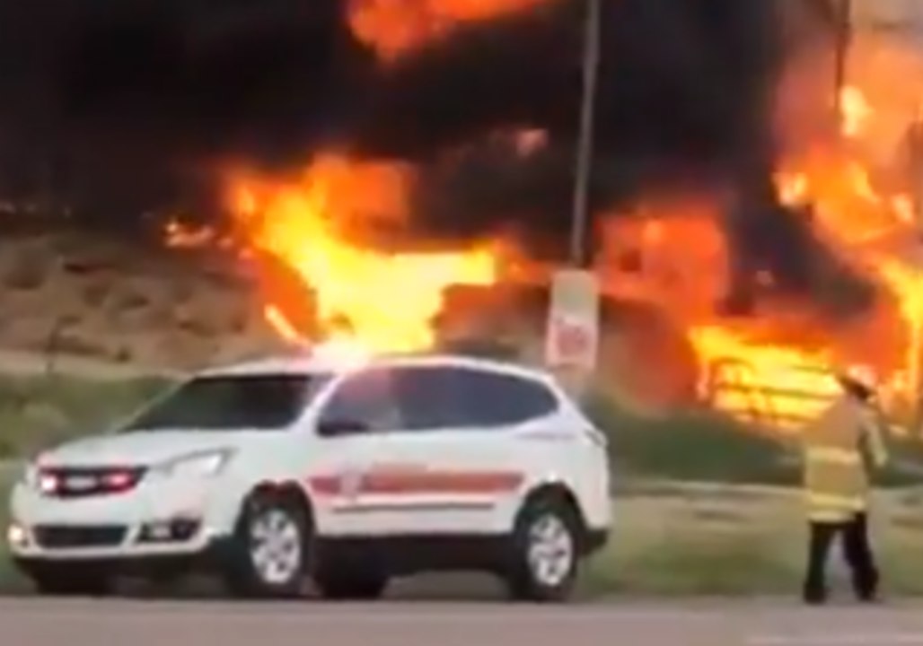 Fire Engulfs Warehouse Next to Filling Station in Gallup, New Mexico