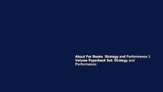 About For Books  Strategy and Performance 3 Volume Paperback Set: Strategy and Performance: