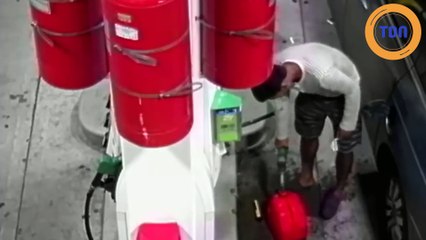 Un pyromane en action aux pompes à essence d'une station-service !
