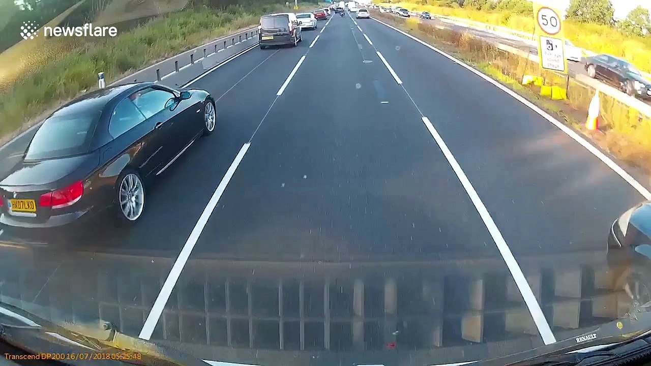 Moment HGV smashes into lorry and narrowly avoids multi-car pile-up near Gatwick