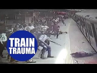 Moment woman was saved by commuters when her dress got stuck in a train door