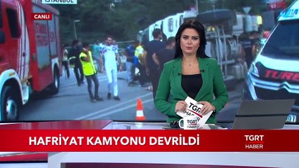 İstanbul'da Hafriyat Kamyonu Devrildi
