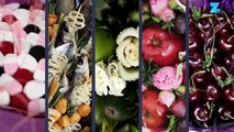 Un ramo de flores con frutas y verduras