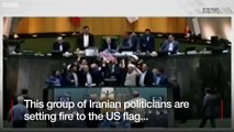 Iranian politicians set fire to US flag in parliament - BBC News