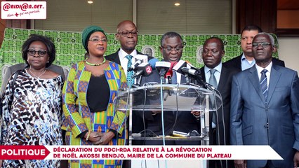 Déclaration du PDCI RDA relative à la révocation de Noël Akossi Bendjo, maire du Plateau
