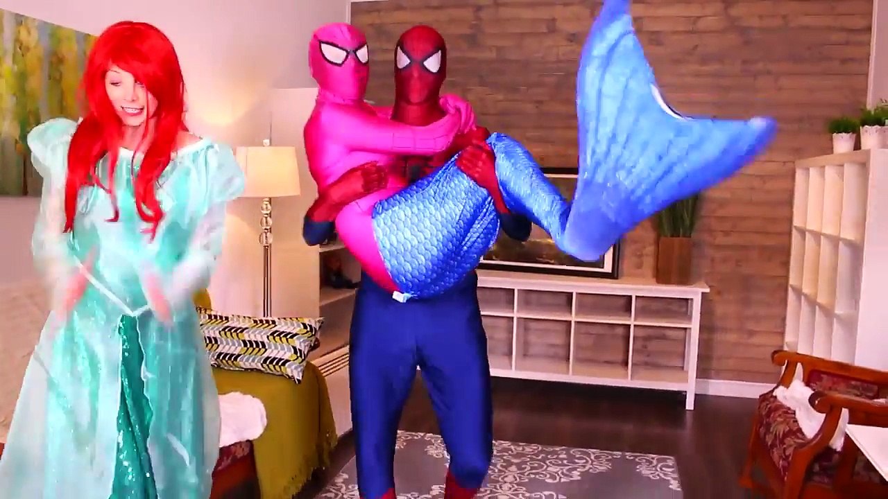 Pink Spidergirl Becomes a Mermaid! w  Spiderman, Frozen Elsa & Joker! Superhero Fun in Real Life
