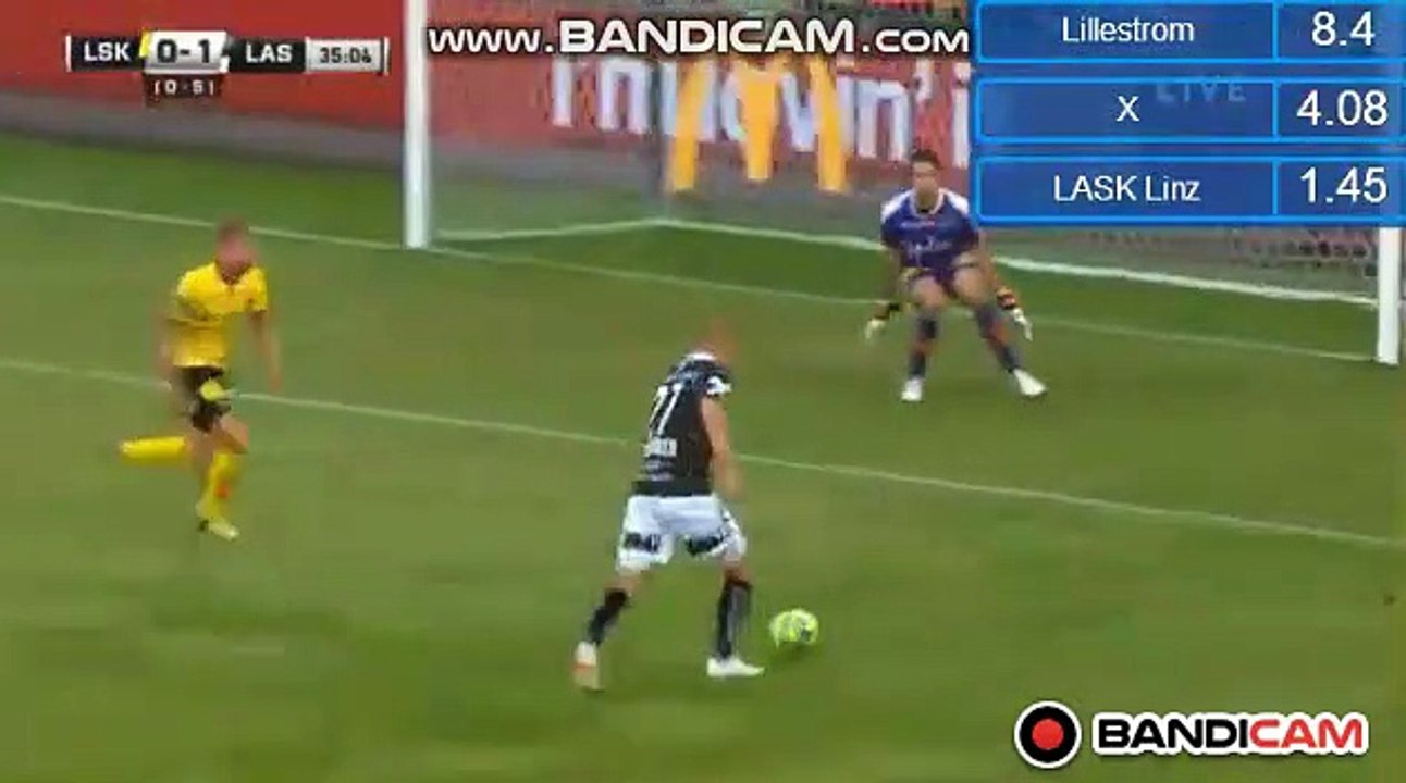 Goal Goiginger (0-1) Lillestrom SK  vs	LASK Linz