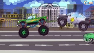 Police Car, Monster Truck Cartoons for children. Service & Emergency Vehicles