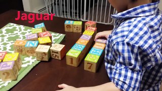 Learning ABCs with wood letter blocks