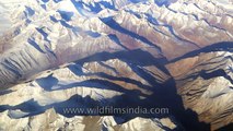 Ladakh range peaks seen aerially in morning light