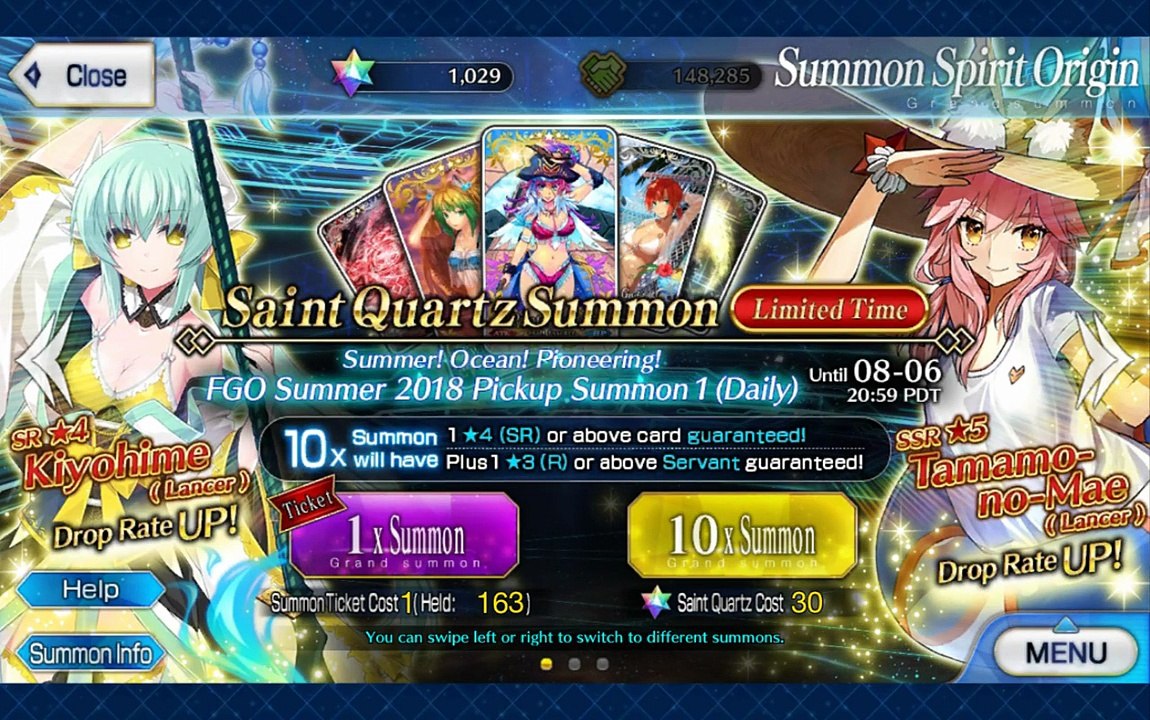 [FGO] Summer 2018 Banner (Kiyo rate-up) - 110 tickets