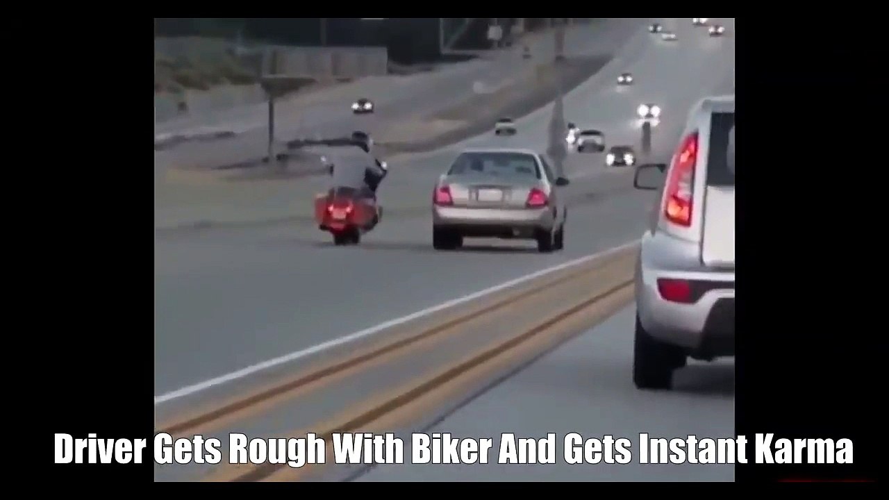 Driver Gets Rough with Biker and Gets Instant Karma