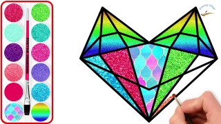 How to Draw Heart Diamonds Glitter Step by step Easy | Coloring Teaching | Art colours for