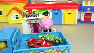 Surprise eggs and car toys, cars and minions play
