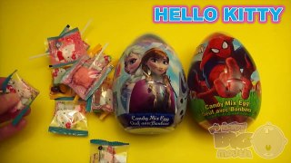 Opening 3 JUMBO Surprise Eggs! Disney Frozen Hello Kitty Spider Man