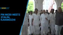 PM Modi meets DMK's Stalin, Kanimozhi after paying respects to Karunanidhi