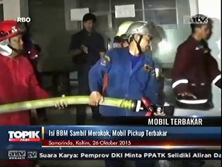 Sopir Merokok saat Isi Bensin di SPBU, Mobil Pickup Terbakar